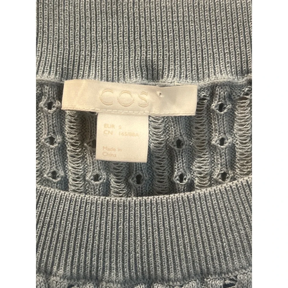 COS Light Blue‎ Ribbed Knit Short Sleeve Sweater Top size Small
